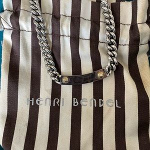 Henri Bendel 16” silver chain necklace With ID bar and Swarovski accent